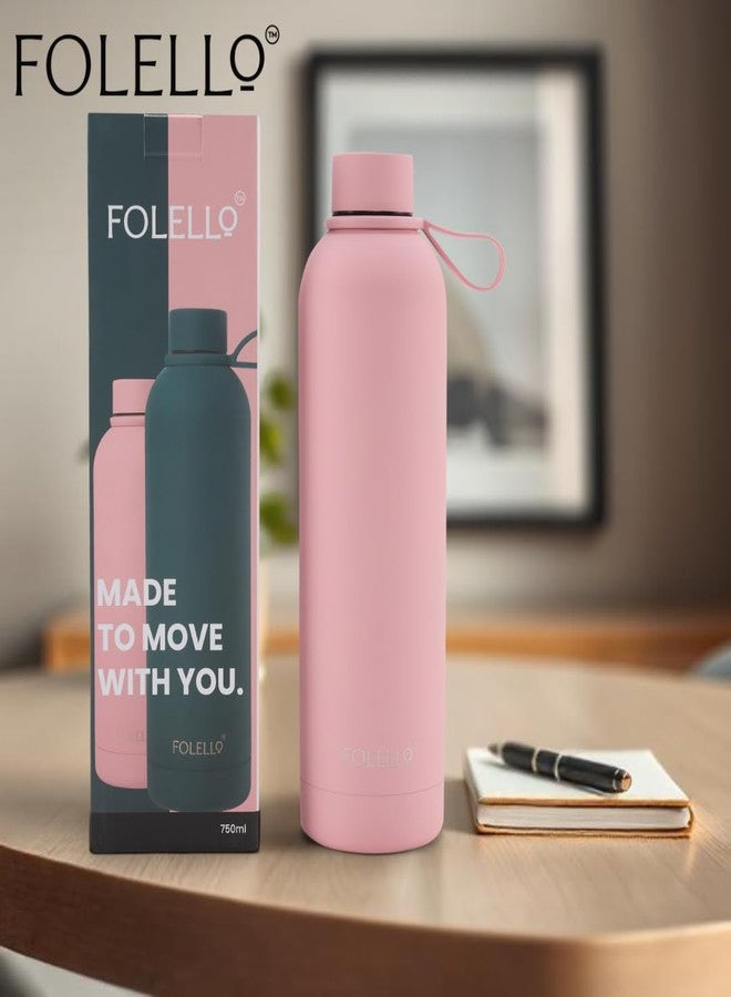 FOLELLO 750ml Vacuum Insulated Flask Water Bottle | Double Walled Stainless Steel | Keeps Drinks Cold & Hot | Leakproof Hydroflask Water Bottle for Kids, School, Gym, Office, Travel (Pink) 25oz - Image 2